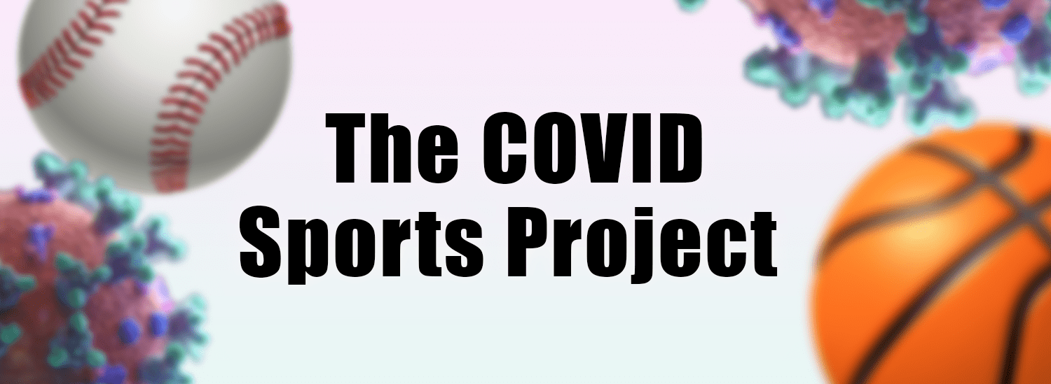 The Covid Sports Project is written alongside graphics of balls and viruses.